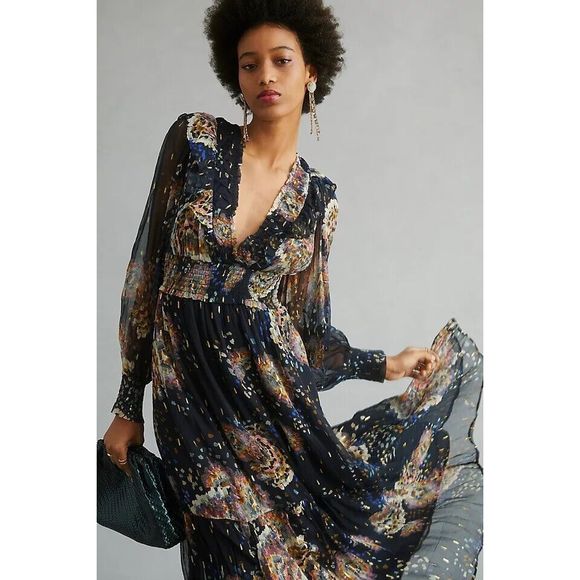Anthropologie Navy Floral Maxi Dress - Picture 3 of 9